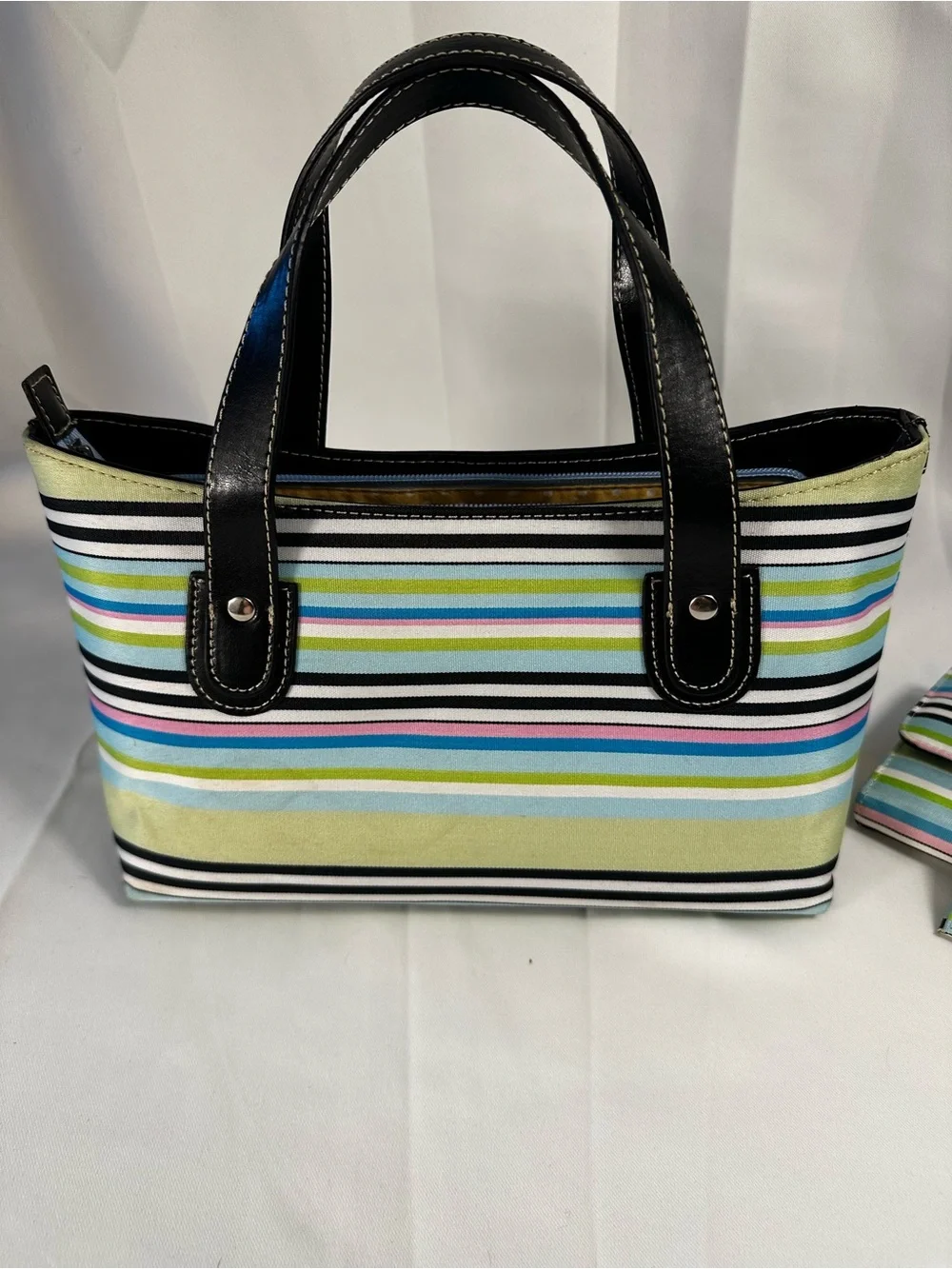 3piece Vintage kate spade Multicolor Stripe Tote w/ Wallet and checkbook holder